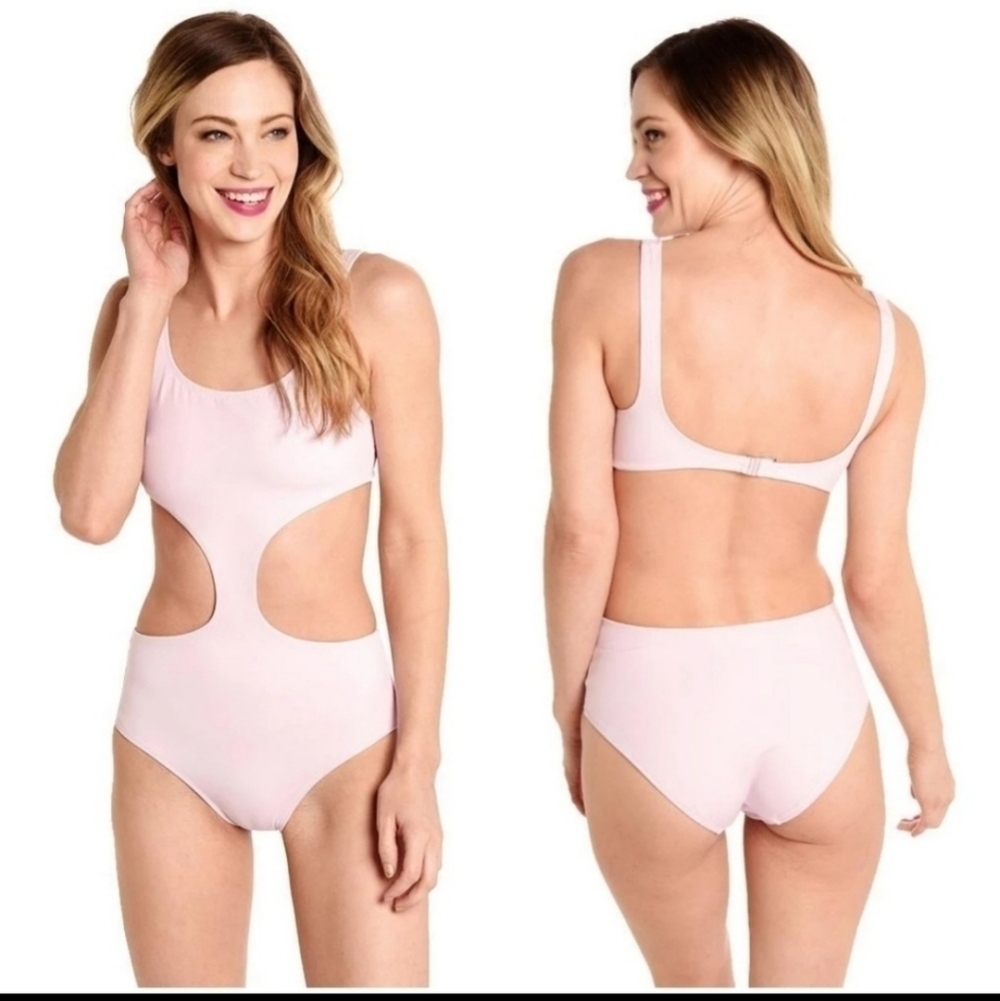 New Solid & Striped Bailey Cutout Ribbed Baby Pink Swimsuit Small NWT